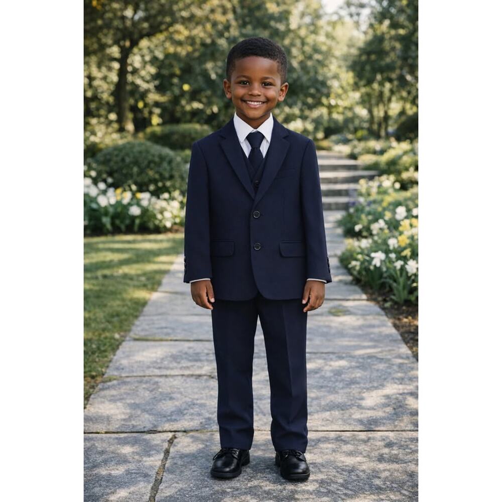 NEW Boys First Holy Communion Suit Size 6 - Navy 5 Piece w/Garment Bag